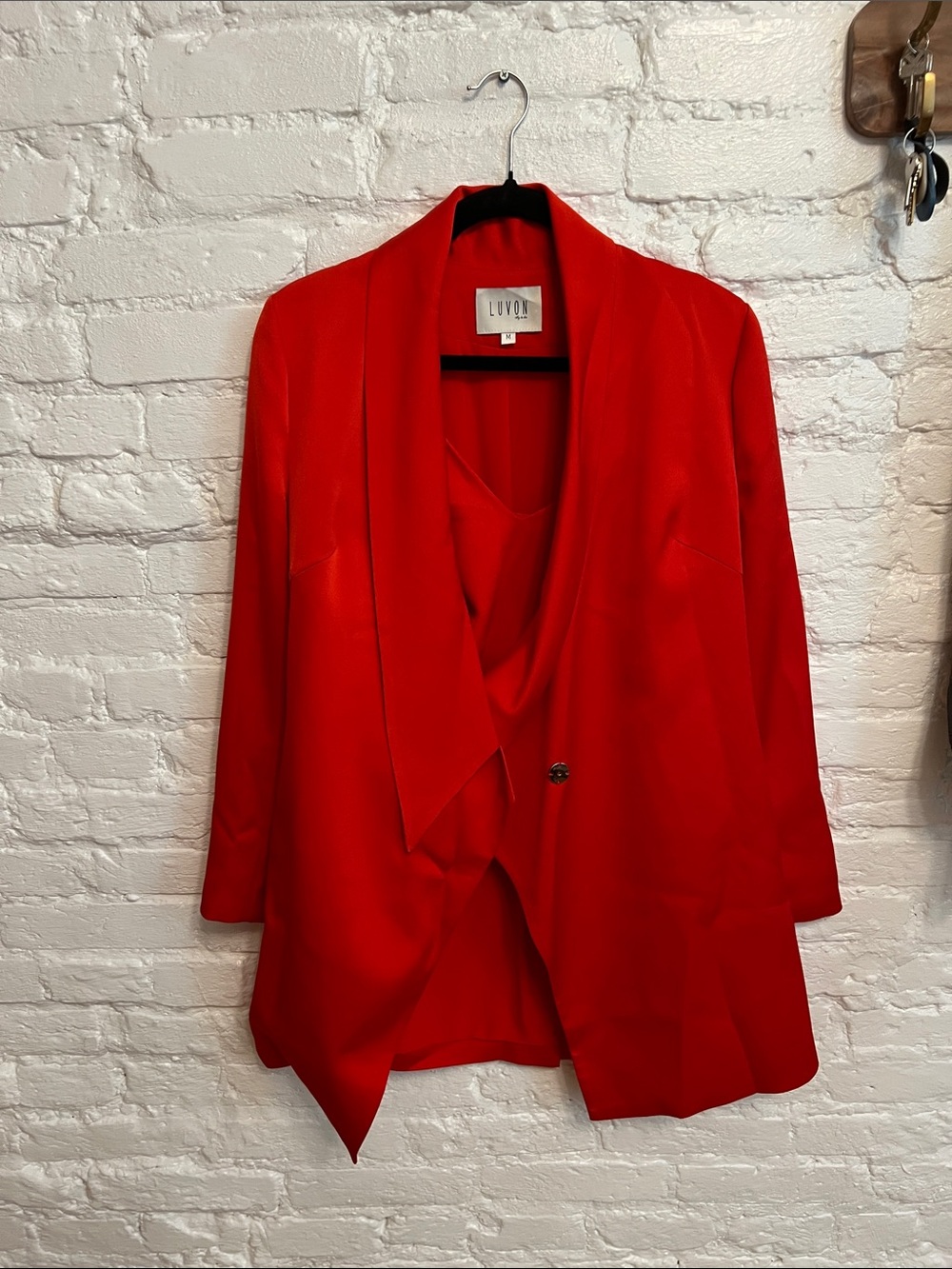 Red Draped Blazer with Single Button and cropped top ( 2 piece set) - Picture 3 of 5